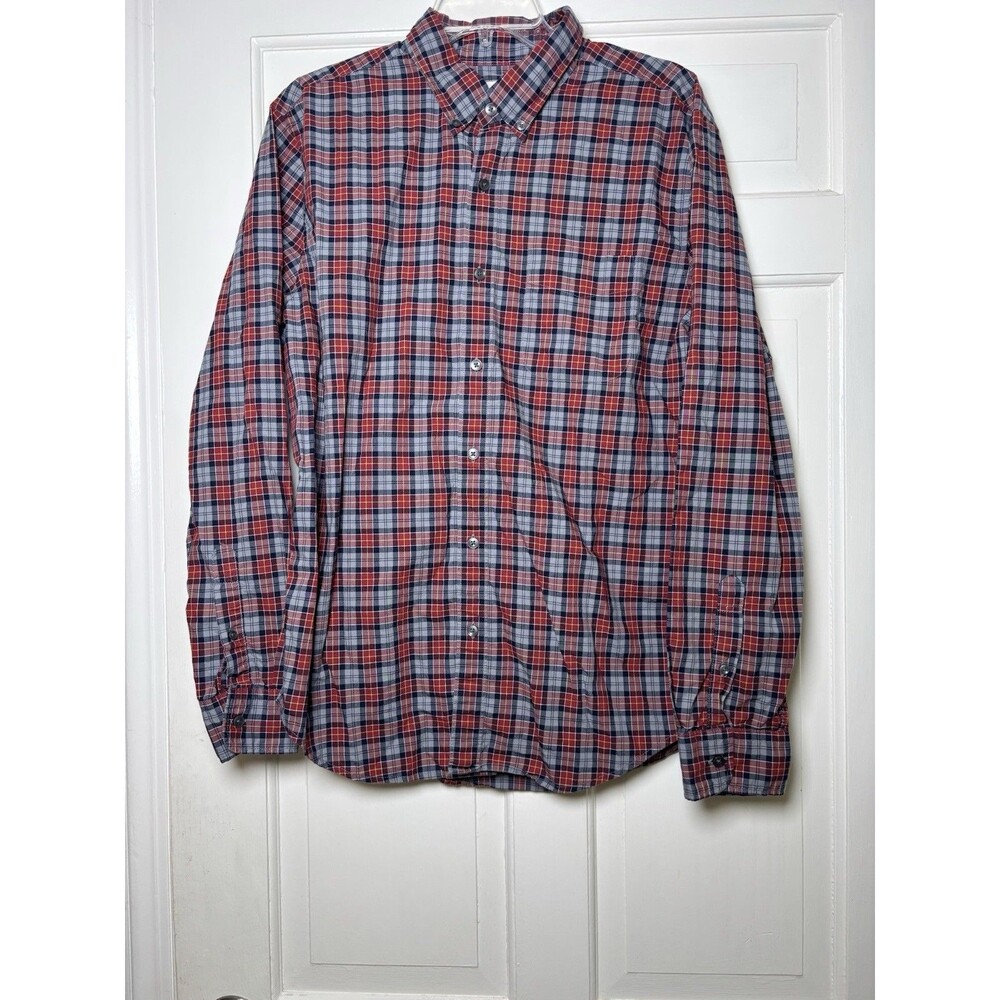 American Eagle Outfitters Men L Blue/Red Plaid Long Sleeve Button Shirt Classic